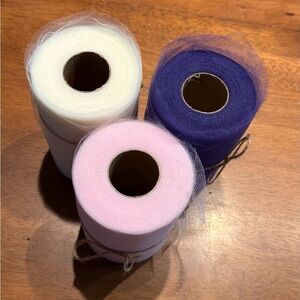 Set of Tulle Rolls in ivory, light Pink, and Purple
